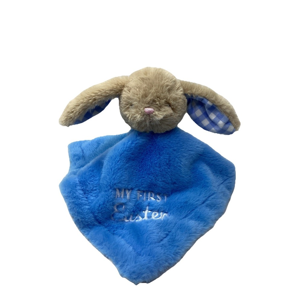 "My First Easter"  Lovey Baby Bunny Blue/Gingham Blanket Rattle 13" MTY Int'l
